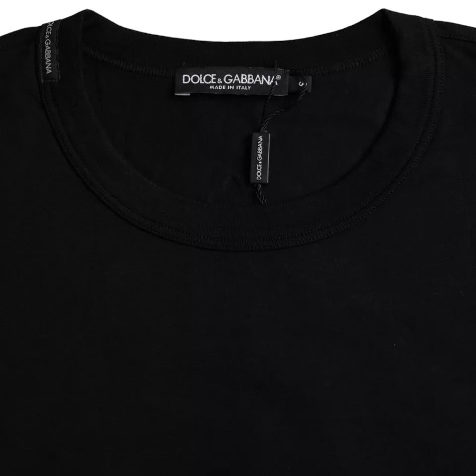 Camiseta de algodón con cuello redondo y logotipo negro en relieve