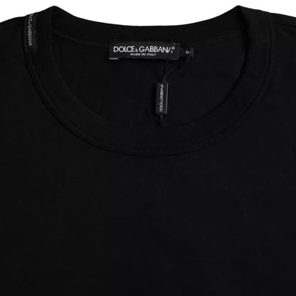 Camiseta de algodón con cuello redondo y logotipo negro en relieve