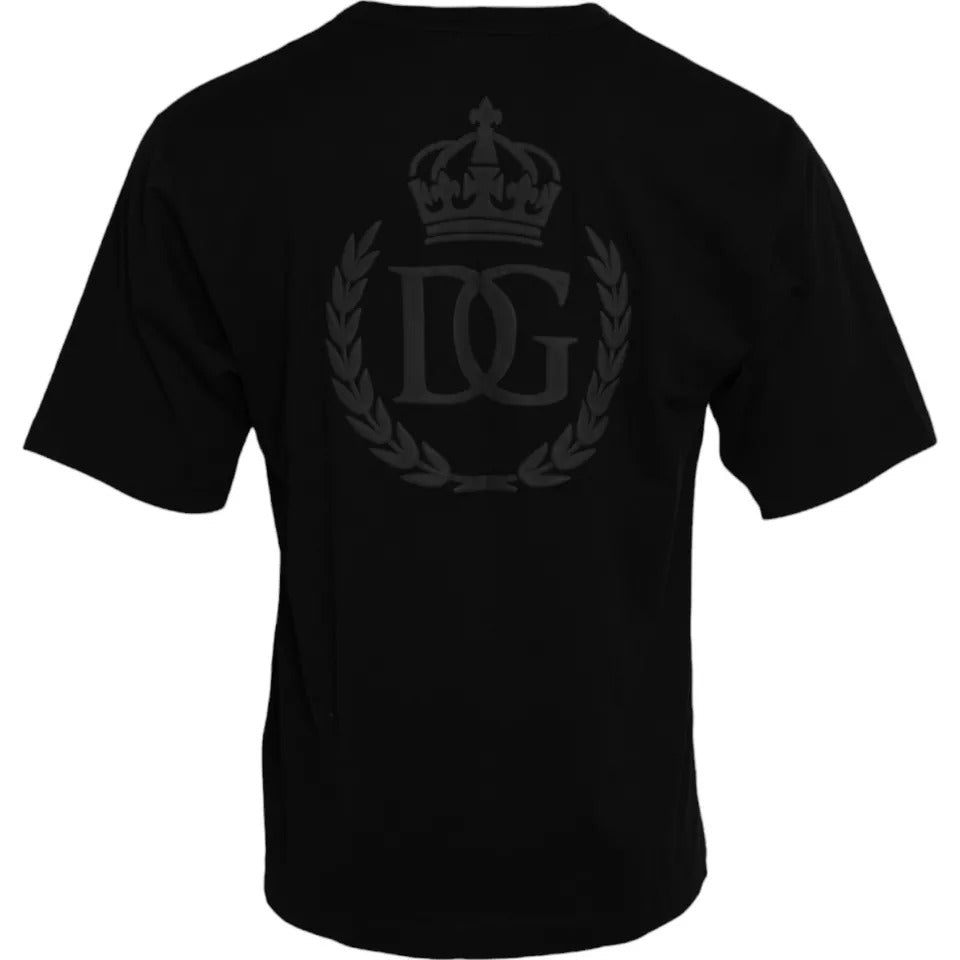 Camiseta de algodón con cuello redondo y logotipo negro en relieve