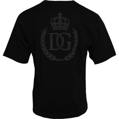 Camiseta de algodón con cuello redondo y logotipo negro en relieve