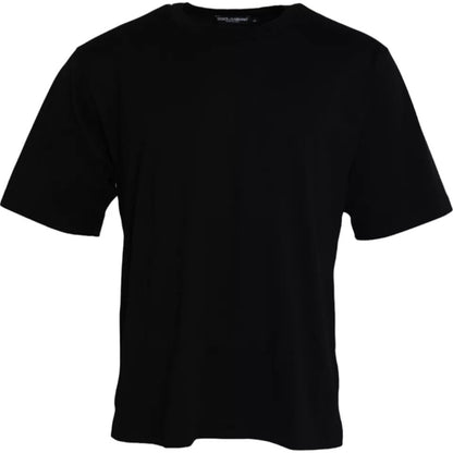 Camiseta de algodón con cuello redondo y logotipo negro en relieve