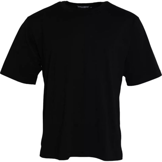 Camiseta de algodón con cuello redondo y logotipo negro en relieve