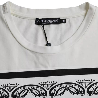 Camiseta de algodón de manga corta con estampado de bandana blanca para hombre