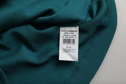 Camiseta de algodón azul verdosa con cuello redondo y manga corta