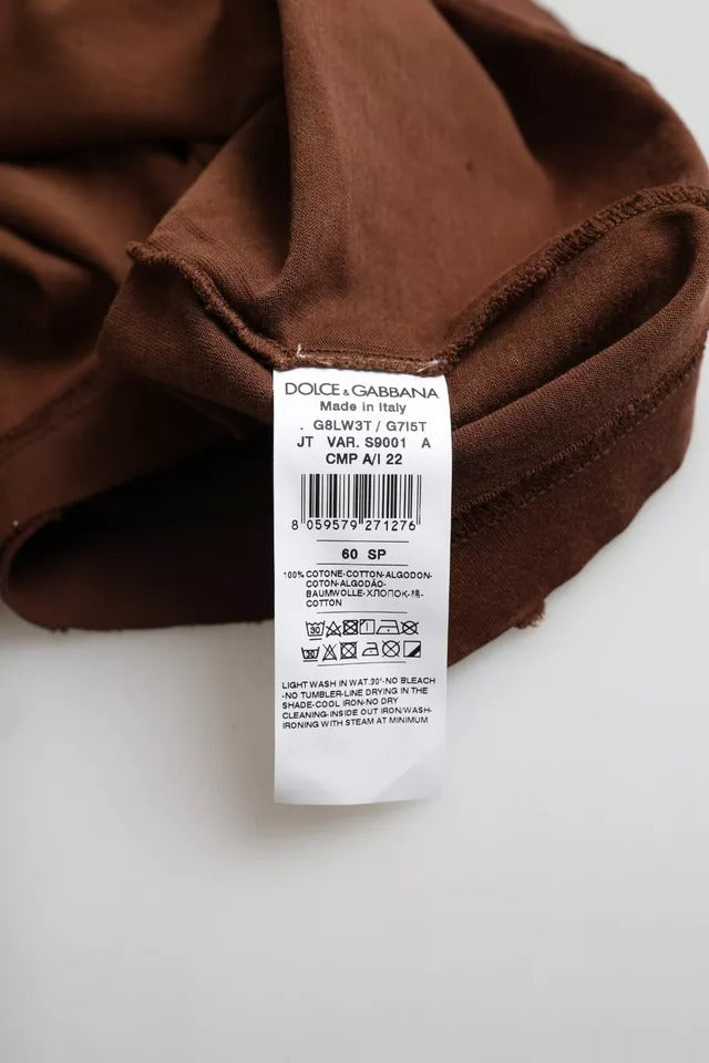 Camiseta de algodón con cuello redondo y salpicaduras de color marrón