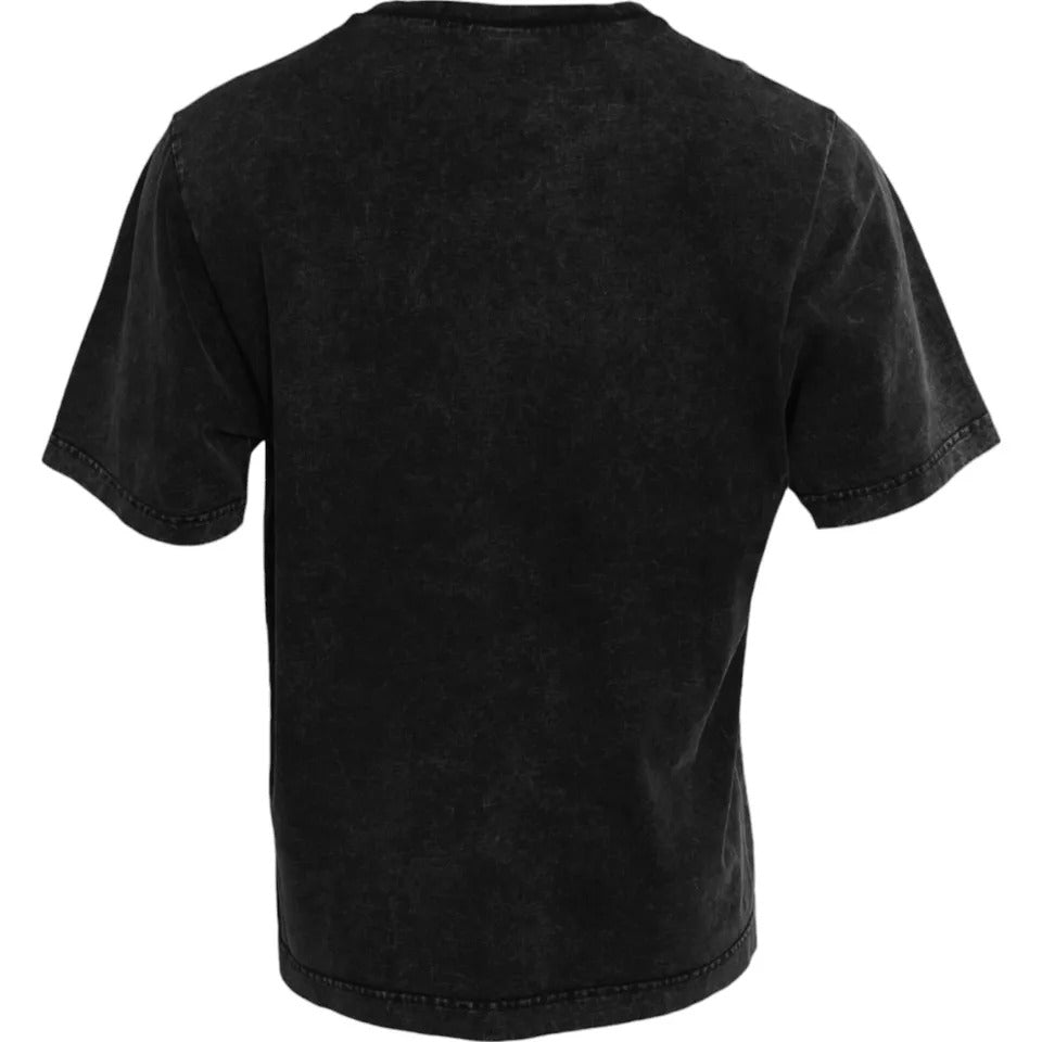 Camiseta de algodón con cuello redondo y estampado de logotipo negro para hombre