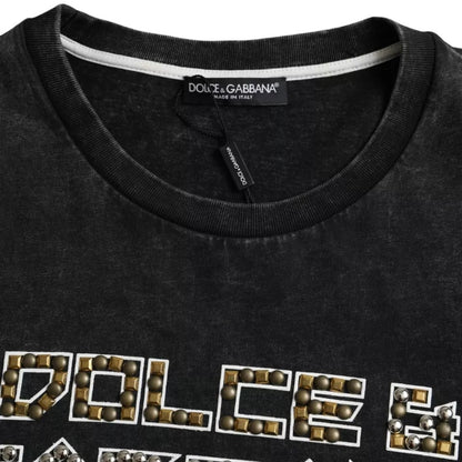 Camiseta de algodón con cuello redondo y estampado de logotipo negro para hombre