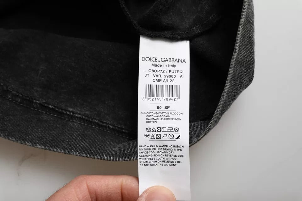 Camiseta de algodón con cuello redondo y estampado de logotipo negro para hombre