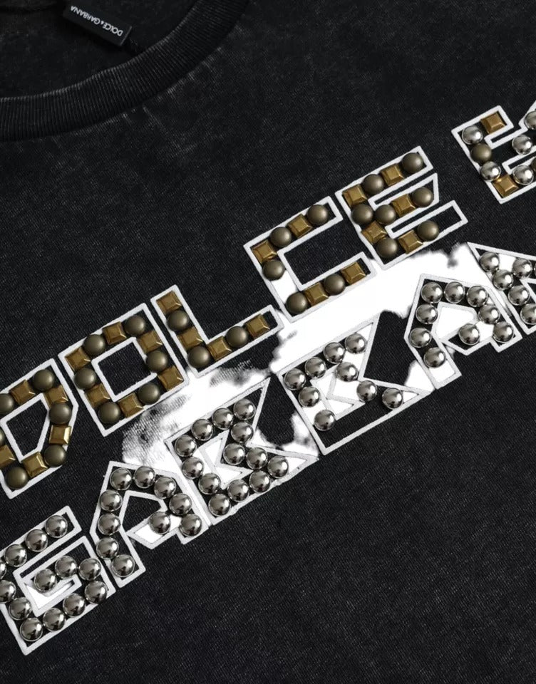 Camiseta de algodón con cuello redondo y estampado de logotipo negro para hombre