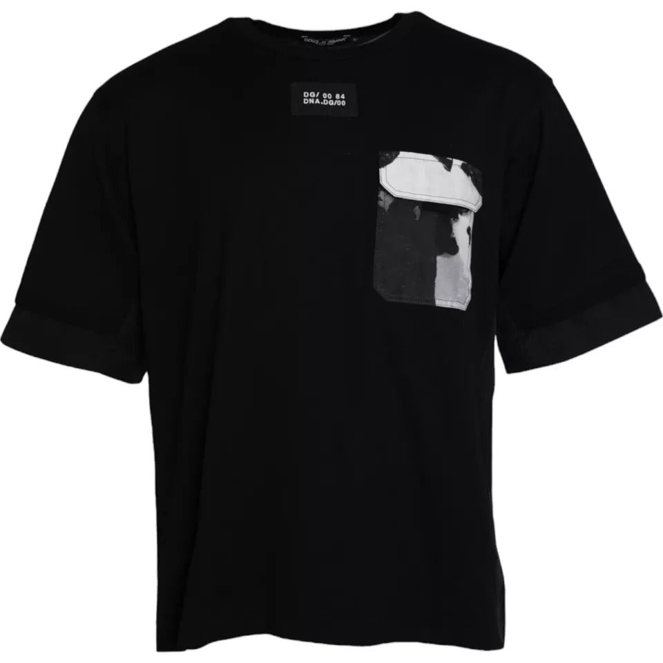 Camiseta de manga corta de algodón negra con bolsillo para hombre