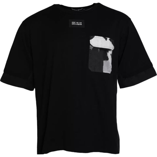 Camiseta de manga corta de algodón negra con bolsillo para hombre