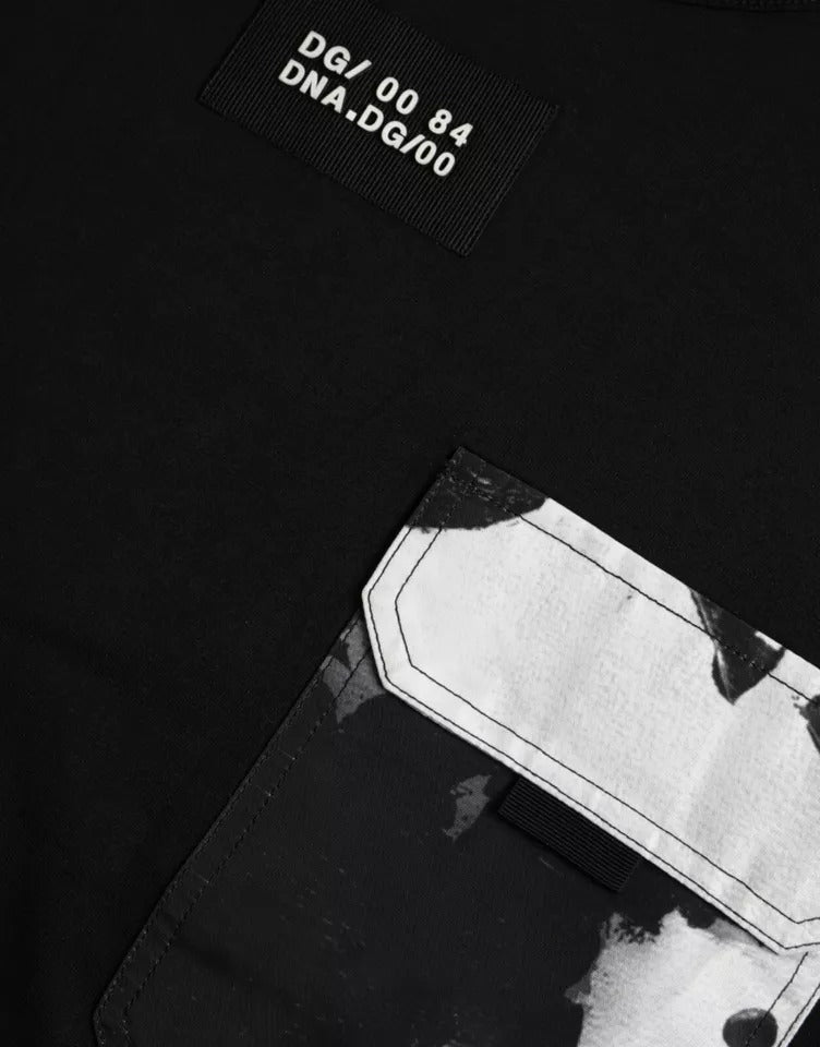 Camiseta de manga corta de algodón negra con bolsillo para hombre