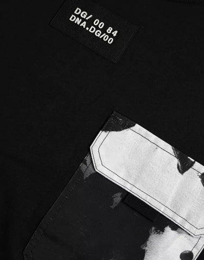 Camiseta de manga corta de algodón negra con bolsillo para hombre