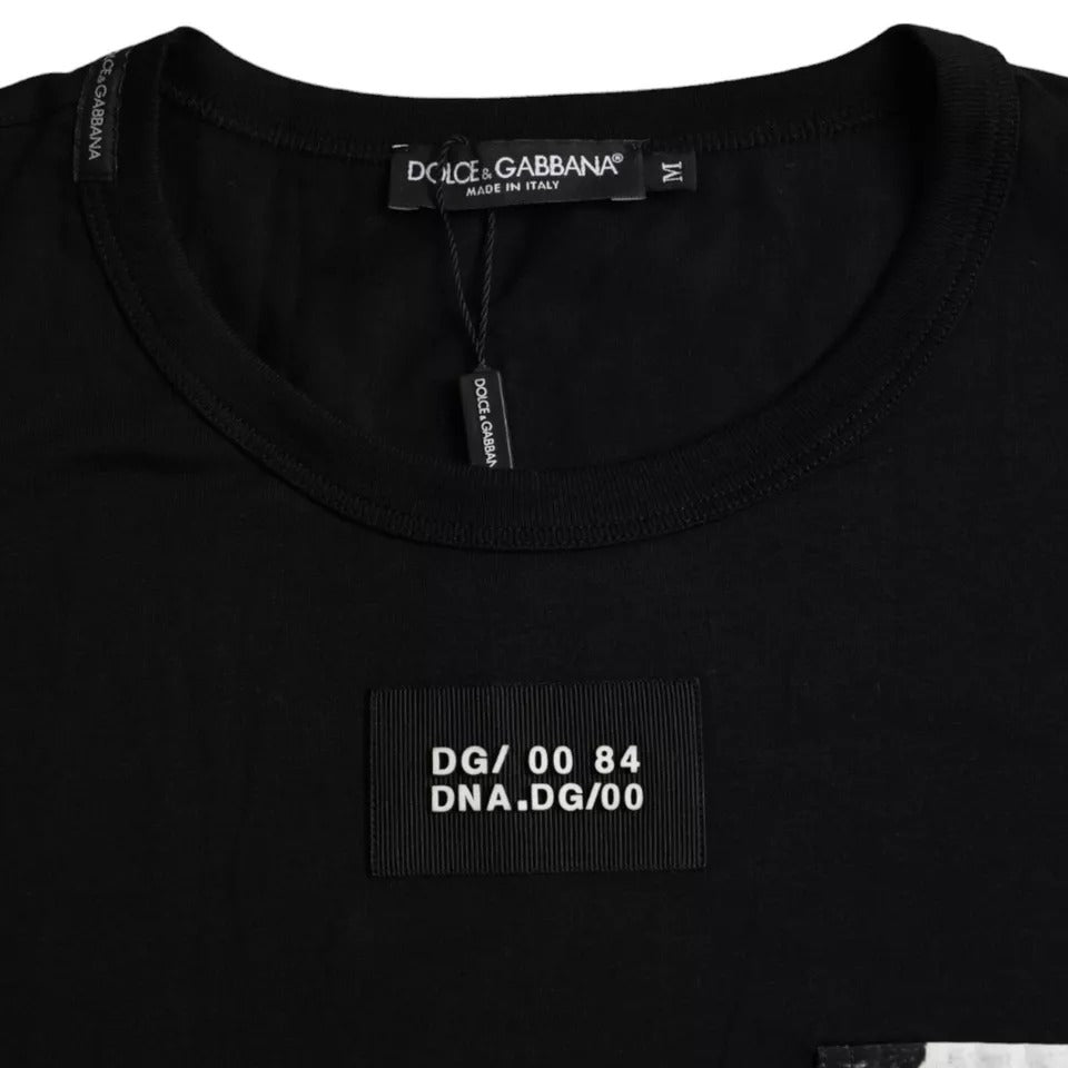 Camiseta de manga corta de algodón negra con bolsillo para hombre