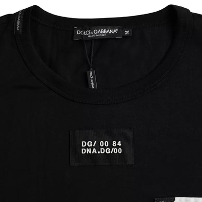 Camiseta de manga corta de algodón negra con bolsillo para hombre