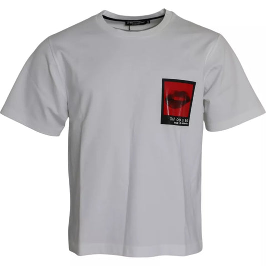 Camiseta de algodón con estampado de labios rojos y blancos para hombre