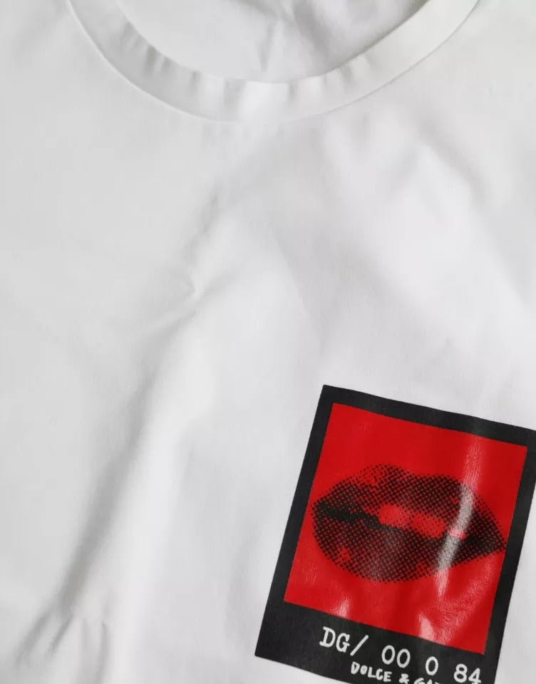 Camiseta de algodón con estampado de labios rojos y blancos para hombre