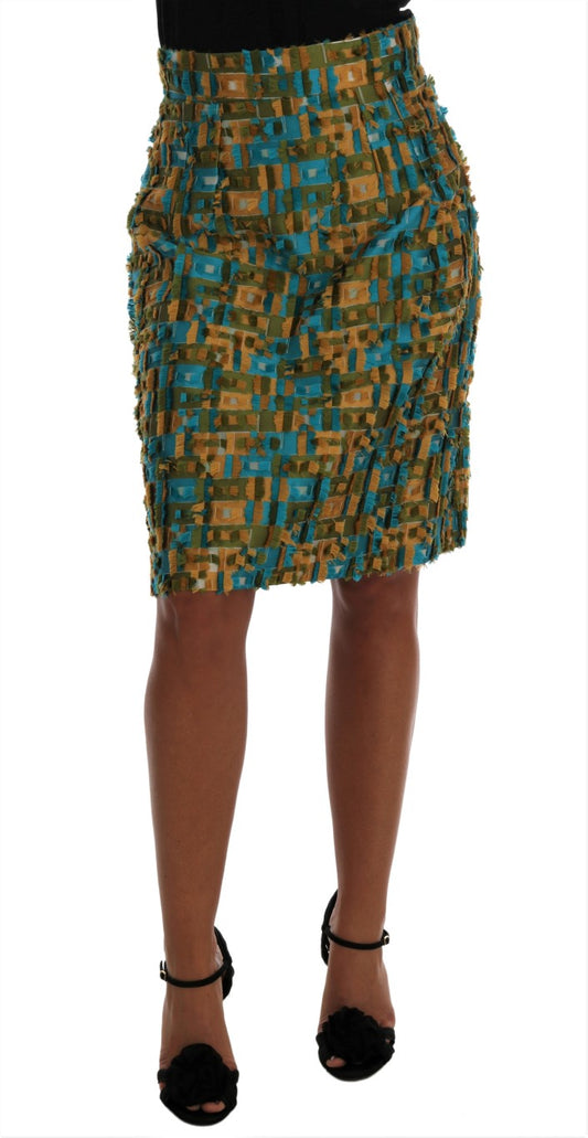 Elegante falda de cintura alta de jacquard verde