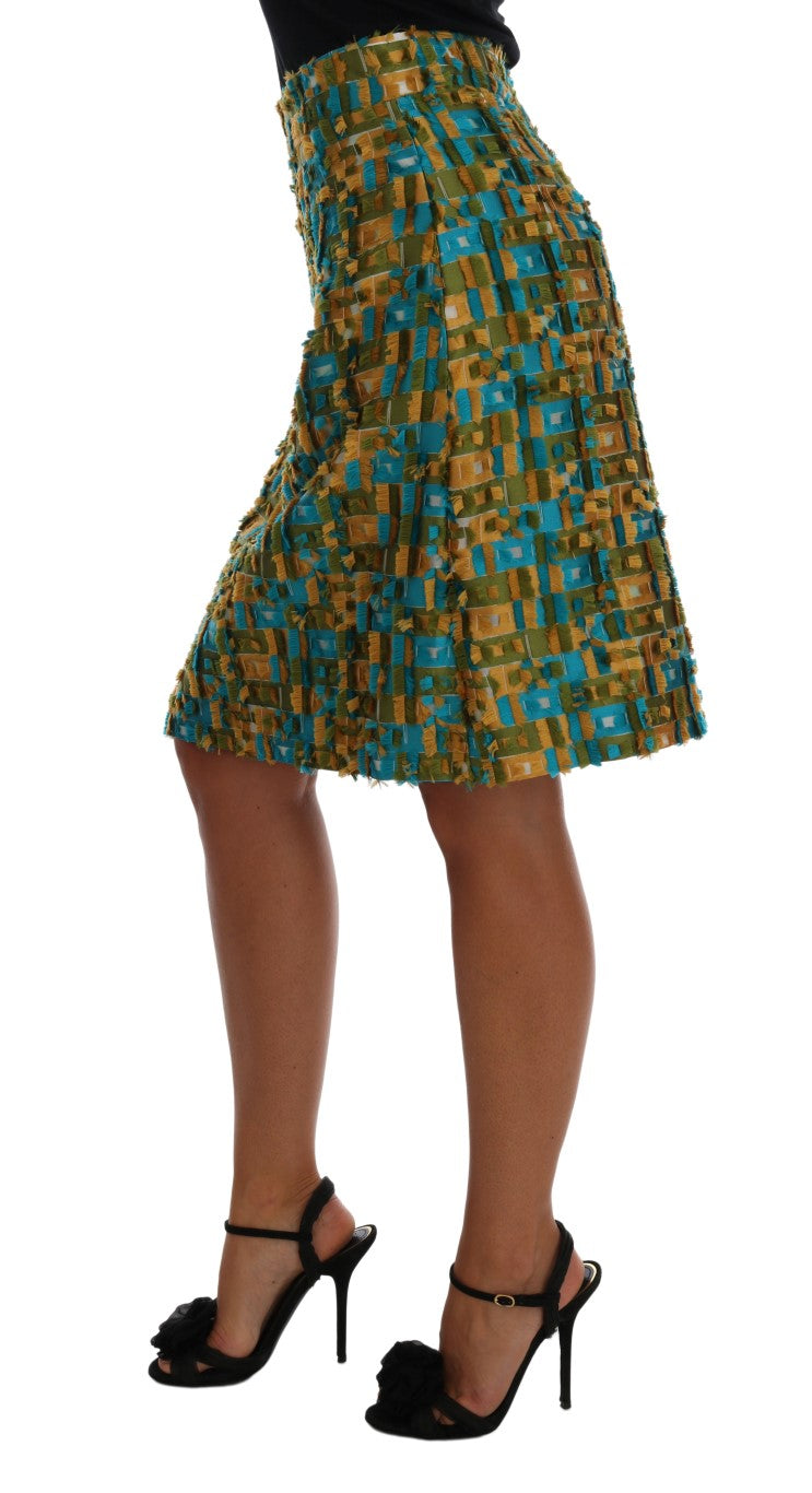 Elegante falda de cintura alta de jacquard verde