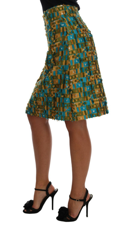 Elegante falda de cintura alta de jacquard verde