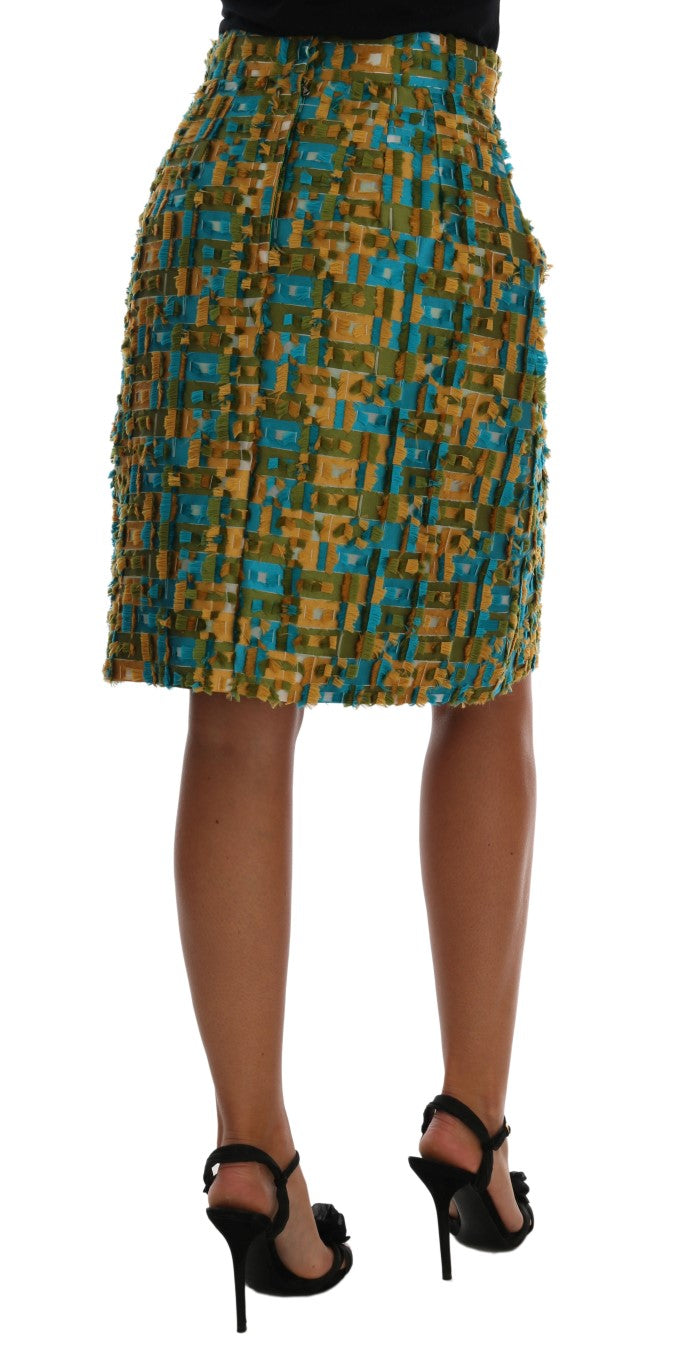 Elegante falda de cintura alta de jacquard verde