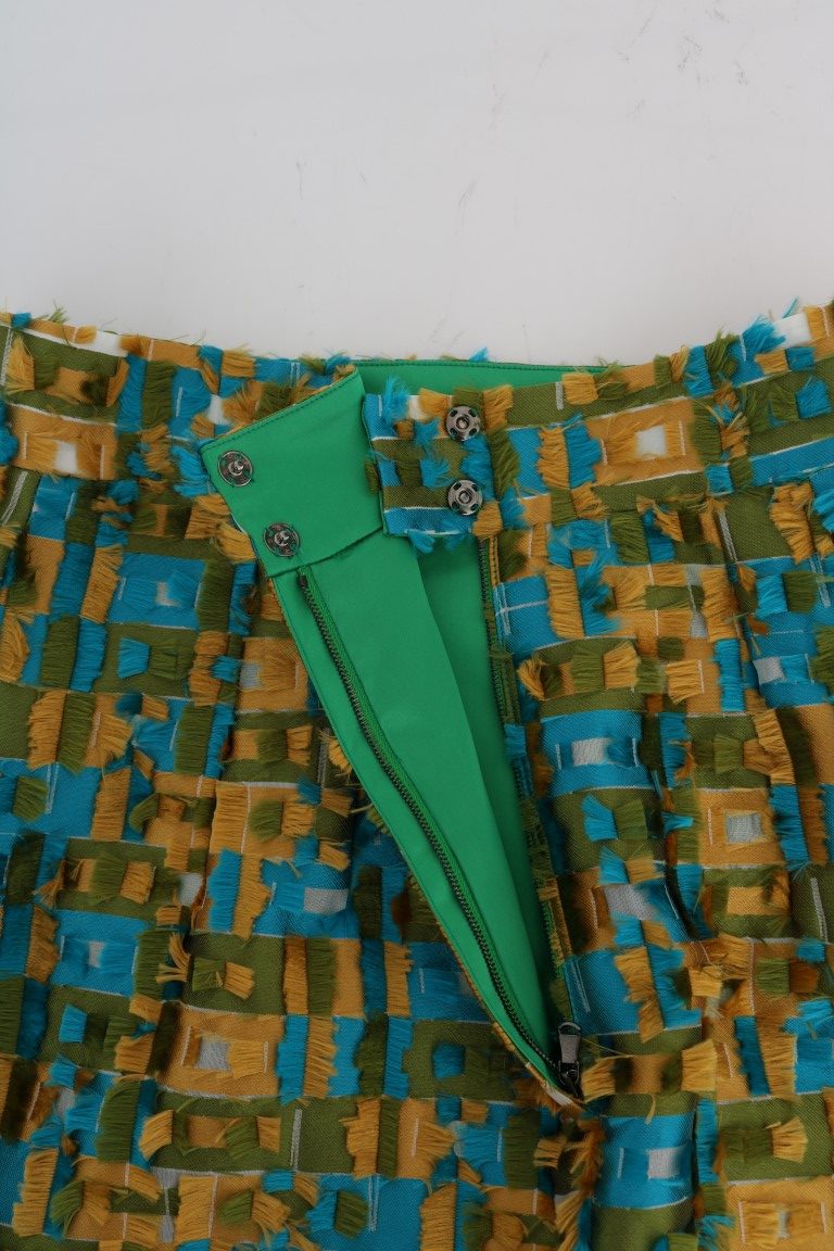 Elegante falda de cintura alta de jacquard verde