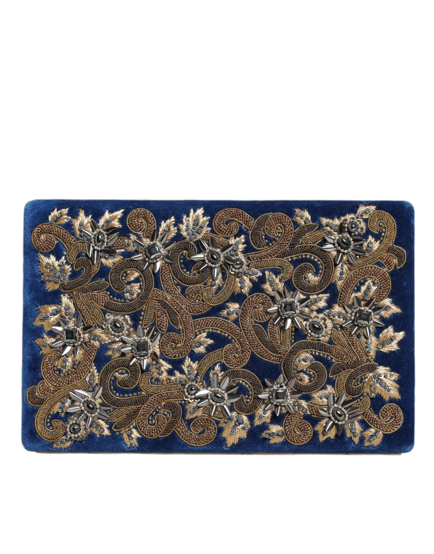 Bolso de mano de terciopelo azul con marco dorado para fiesta de noche