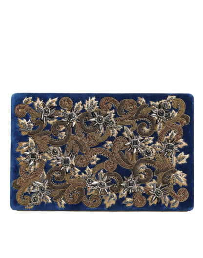 Bolso de mano de terciopelo azul con marco dorado para fiesta de noche