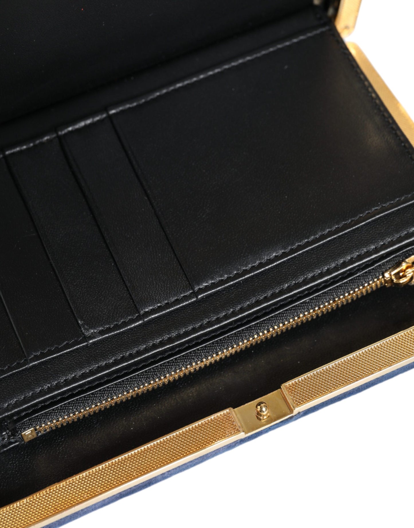 Bolso de mano de terciopelo azul con marco dorado para fiesta de noche