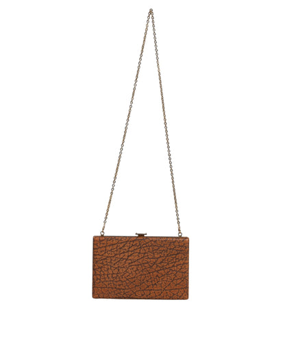 Mini bolso bandolera de cuero marrón con marco dorado