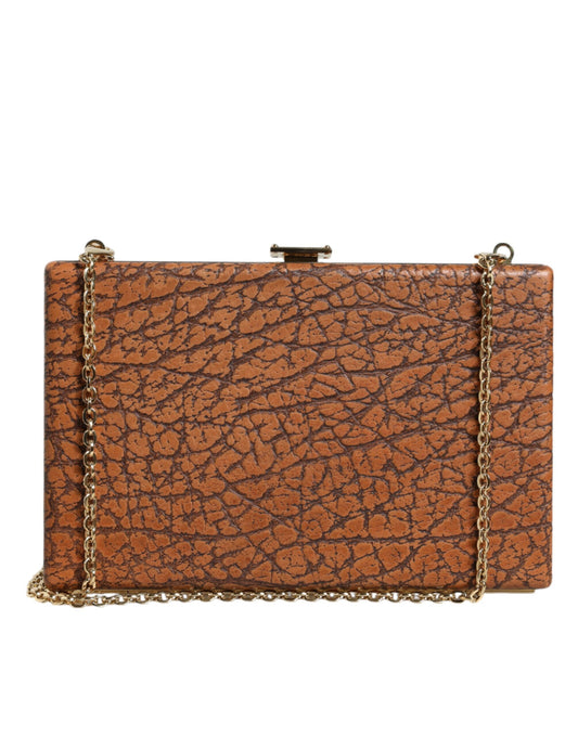 Mini bolso bandolera de cuero marrón con marco dorado