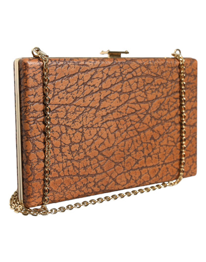 Mini bolso bandolera de cuero marrón con marco dorado