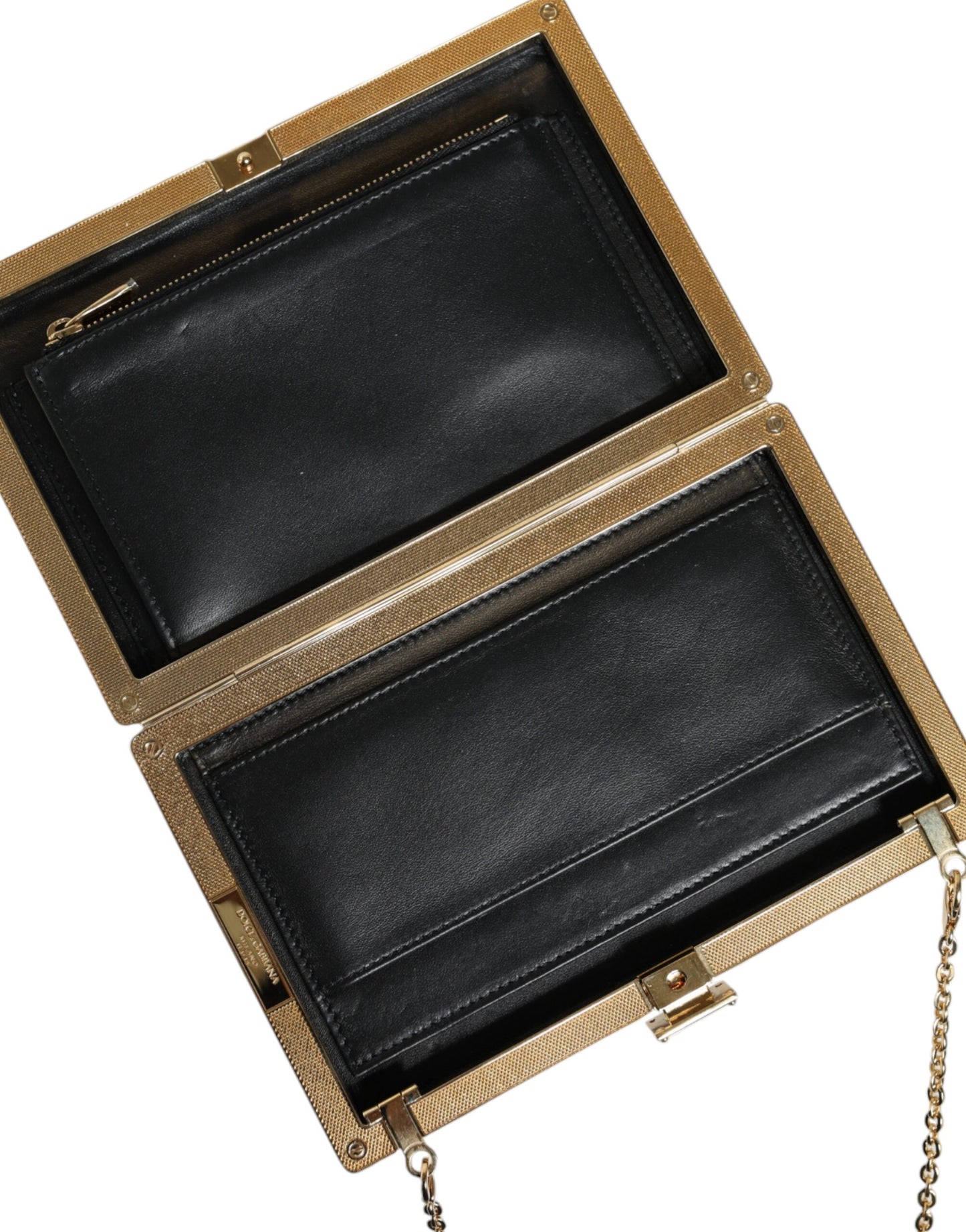 Mini bolso bandolera de cuero marrón con marco dorado
