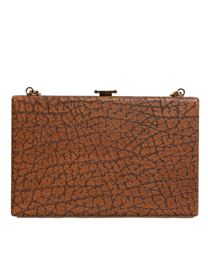 Mini bolso bandolera de cuero marrón con marco dorado