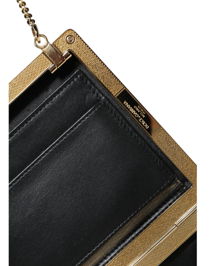 Mini bolso bandolera de cuero marrón con marco dorado
