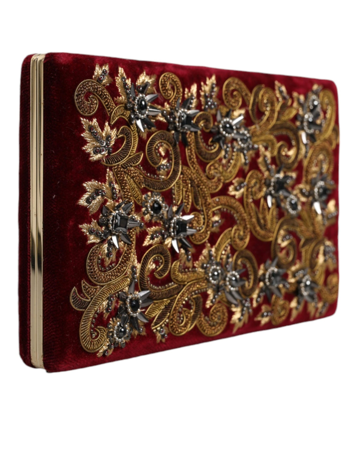 Bolso de mano de terciopelo rojo con marco dorado para fiesta de noche