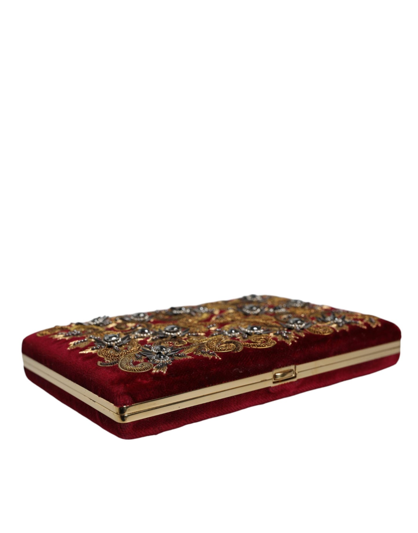 Bolso de mano de terciopelo rojo con marco dorado para fiesta de noche