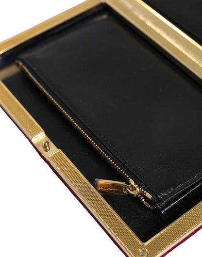 Bolso de mano de terciopelo rojo con marco dorado para fiesta de noche