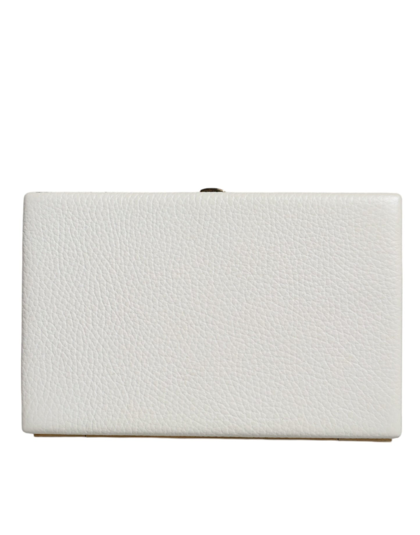 Bolso de mano de cuero blanco con marco dorado para fiesta de noche