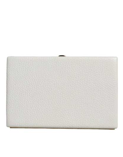 Bolso de mano de cuero blanco con marco dorado para fiesta de noche