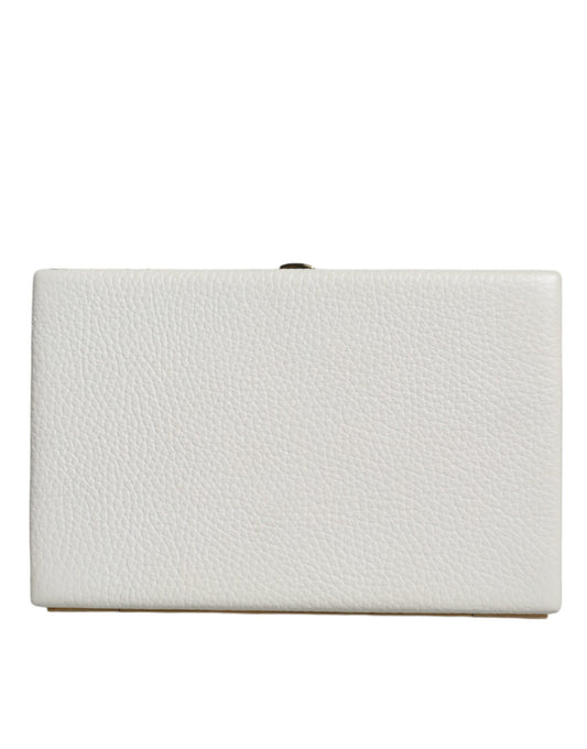 Bolso de mano de cuero blanco con marco dorado para fiesta de noche