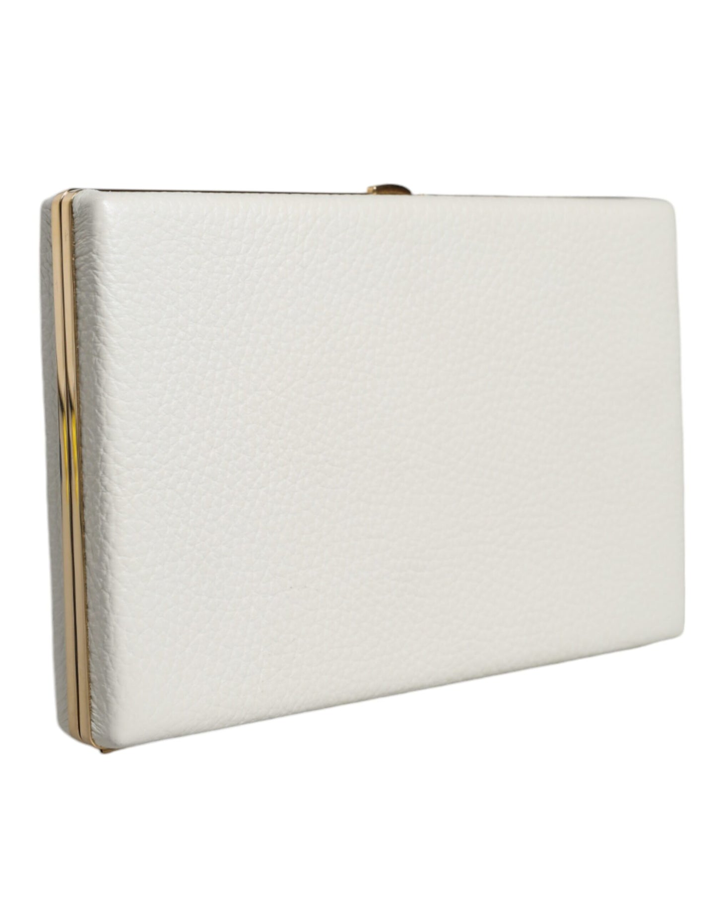 Bolso de mano de cuero blanco con marco dorado para fiesta de noche