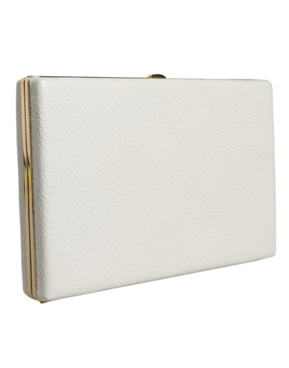 Bolso de mano de cuero blanco con marco dorado para fiesta de noche