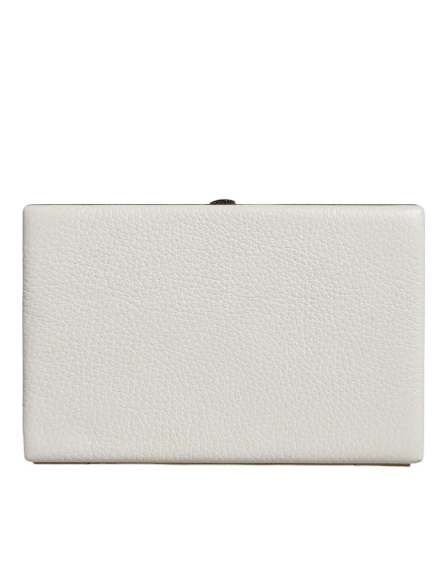 Bolso de mano de cuero blanco con marco dorado para fiesta de noche