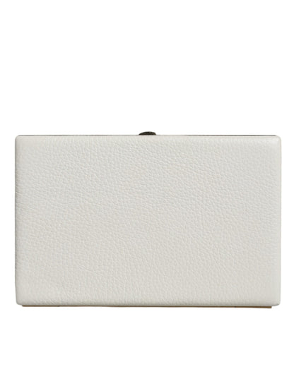 Bolso de mano de cuero blanco con marco dorado para fiesta de noche