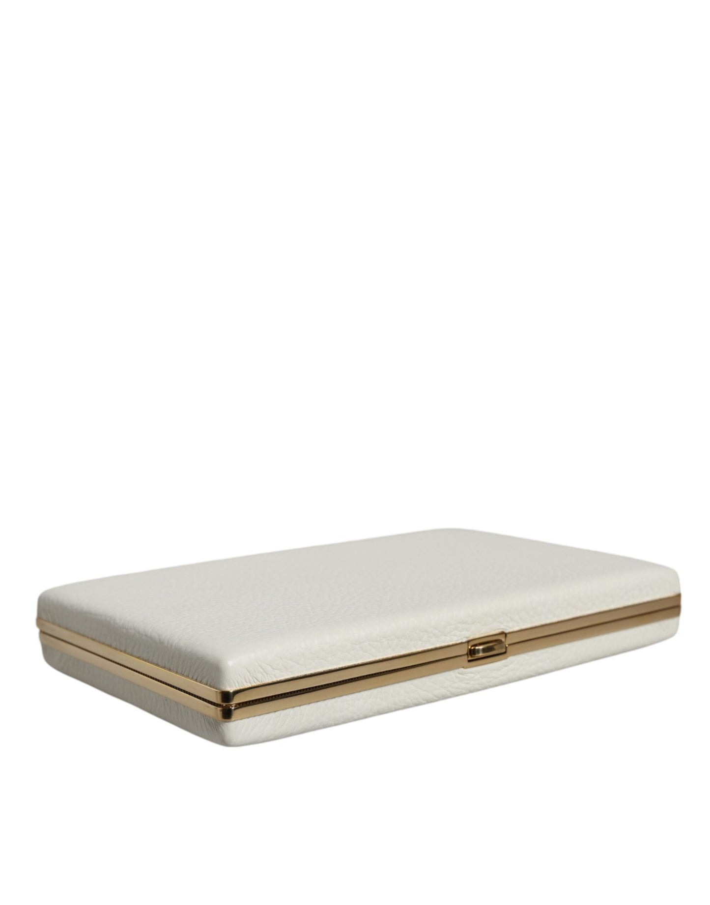 Bolso de mano de cuero blanco con marco dorado para fiesta de noche