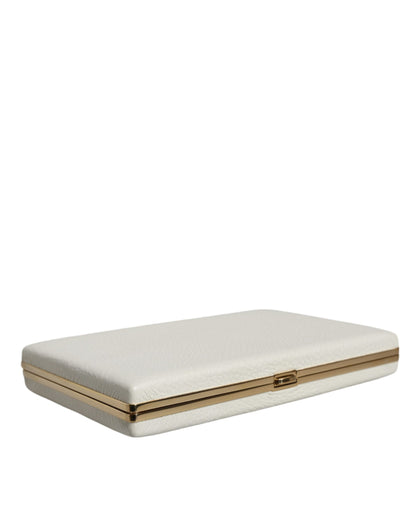 Bolso de mano de cuero blanco con marco dorado para fiesta de noche