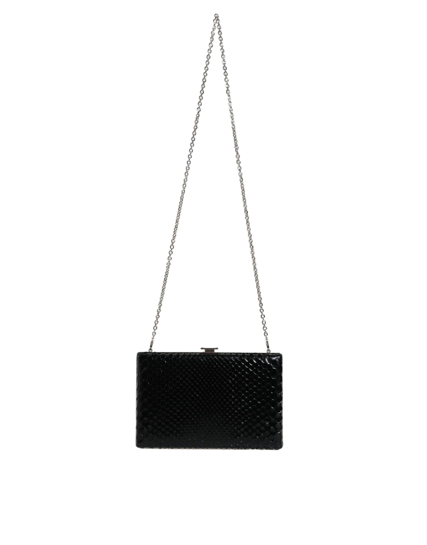 Mini bolso bandolera de cuero negro con marco plateado