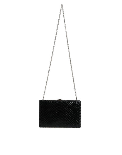 Mini bolso bandolera de cuero negro con marco plateado