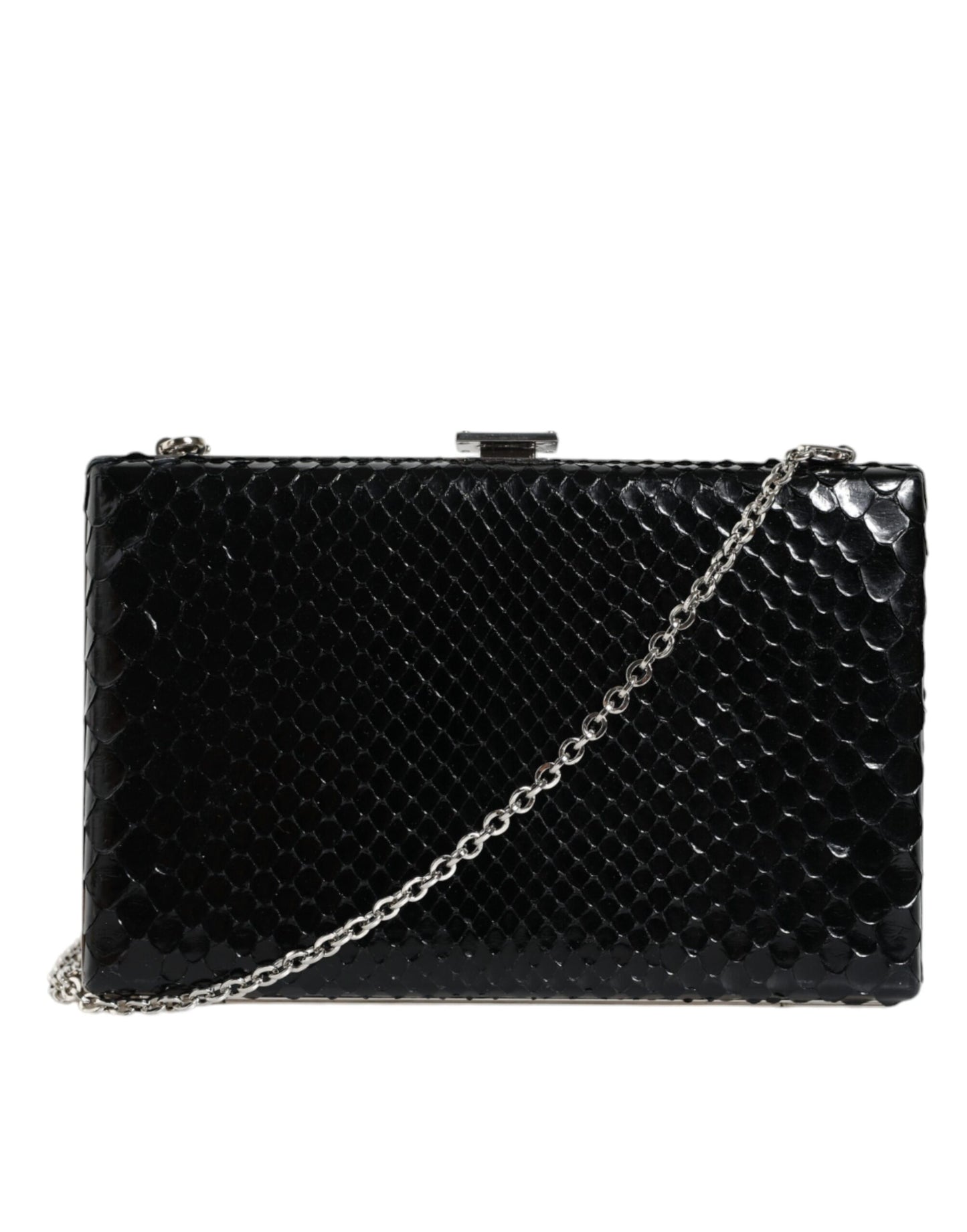 Mini bolso bandolera de cuero negro con marco plateado